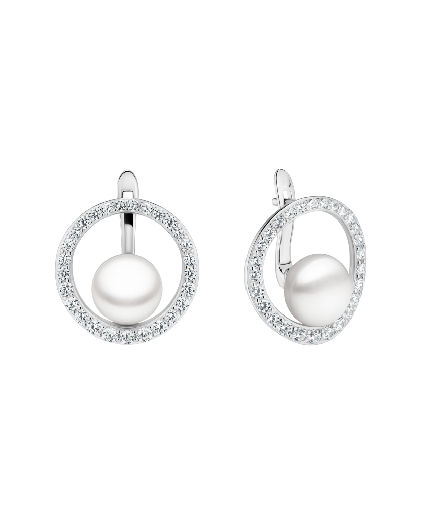 Sterling silver earrings with pearls and zircons