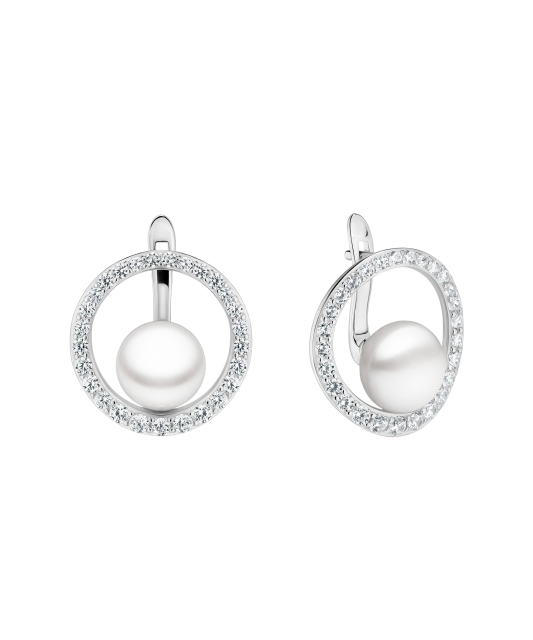 Sterling silver earrings with pearls and zircons