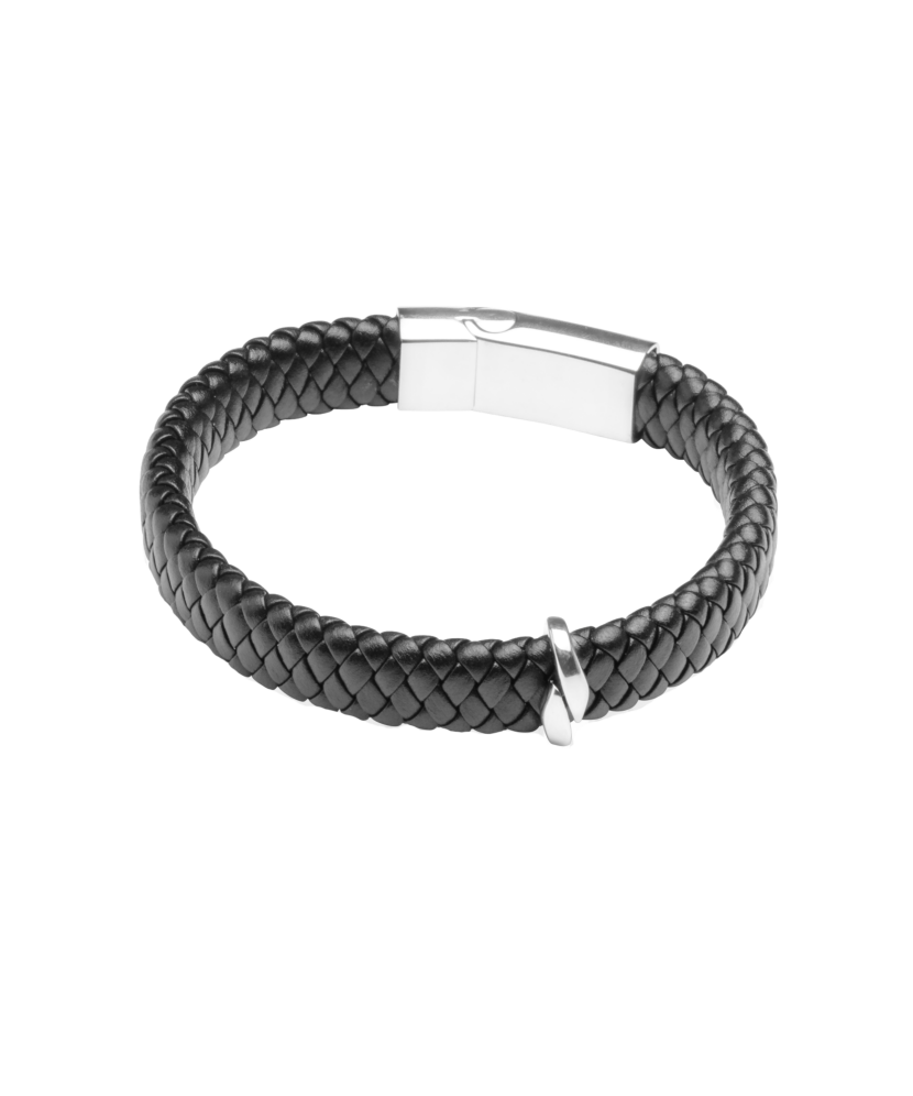 Leather bracelet with stainless steel