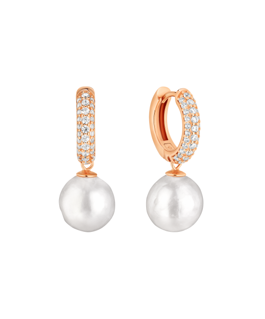 Gold-plated silver earrings with Edison pearls and cubic zirconia