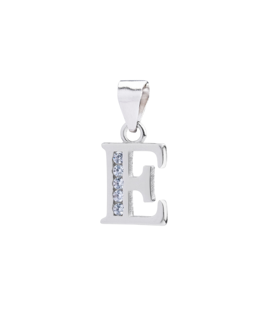 Sterling silver pendant with zircons Letter E