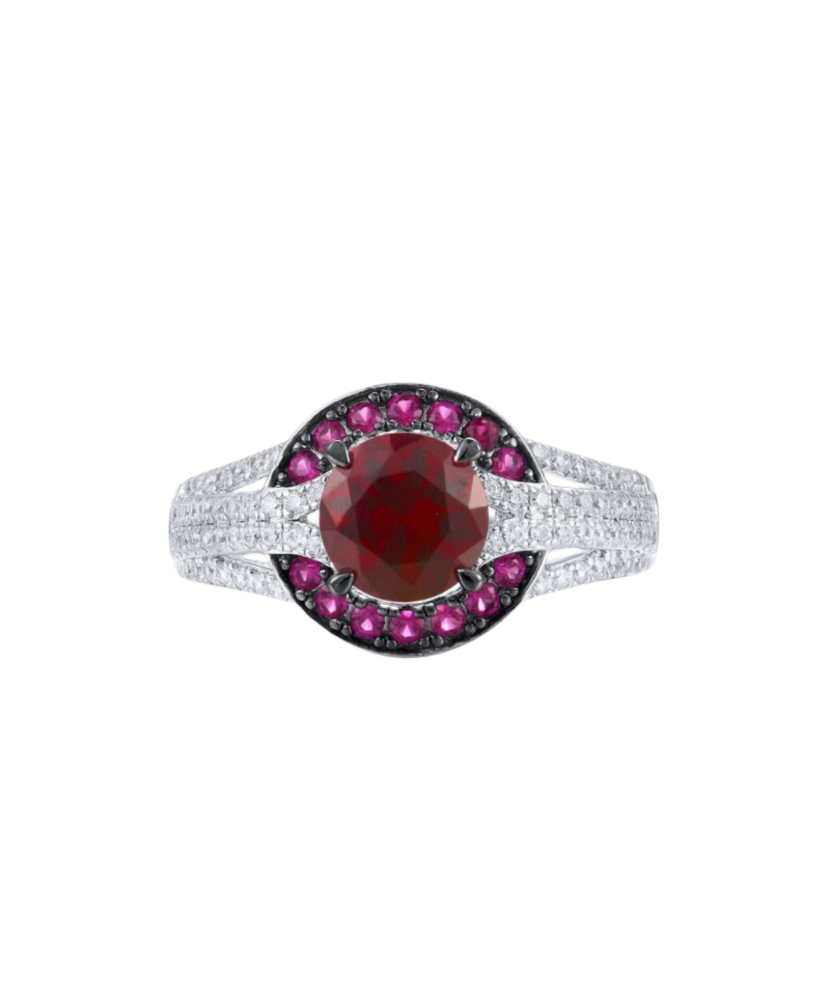 Silver ring with nano rubies and cubic zirconia