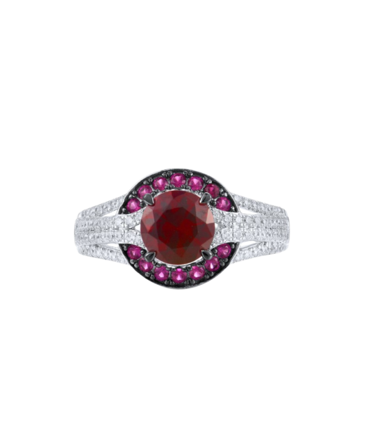 Silver ring with nano rubies and cubic zirconia