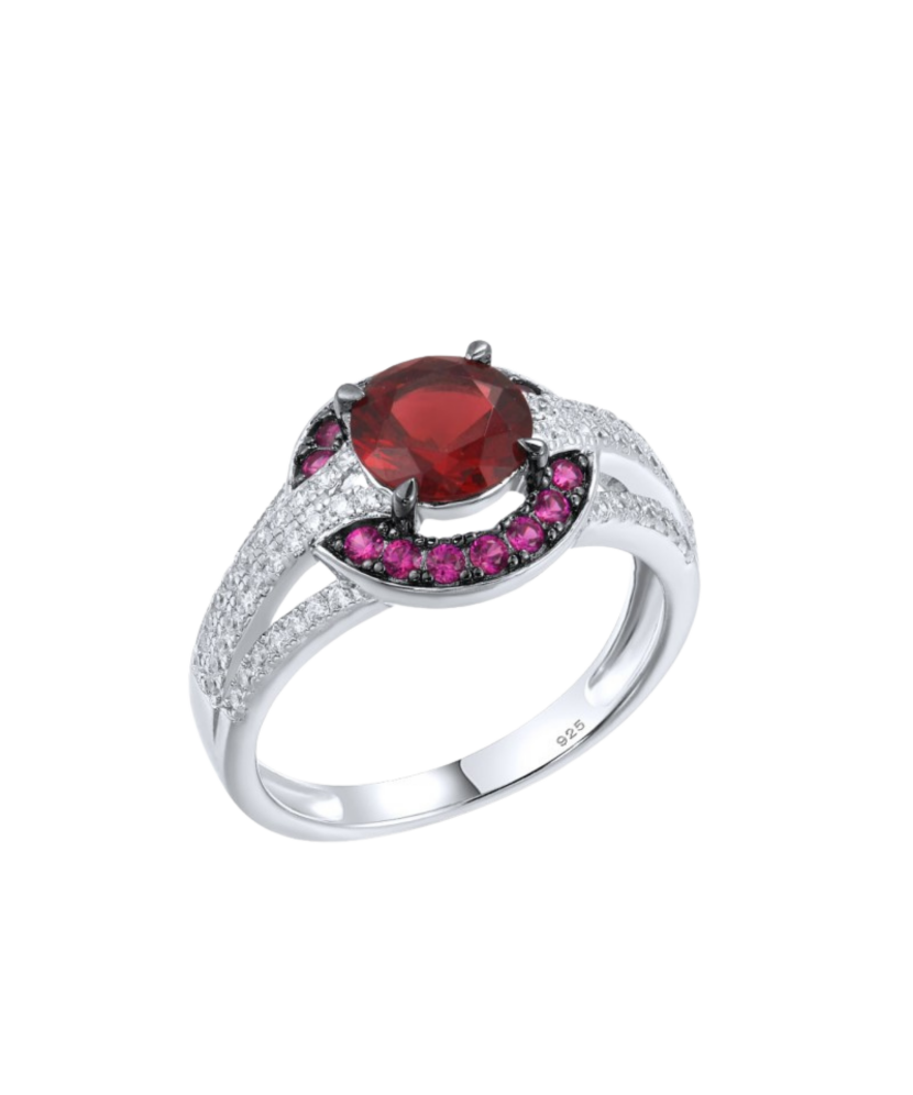 Silver ring with nano rubies and cubic zirconia