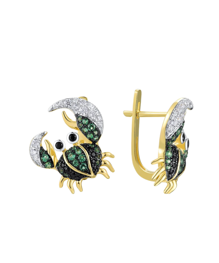 Gilded sterling silver earrings with zircons and spinels