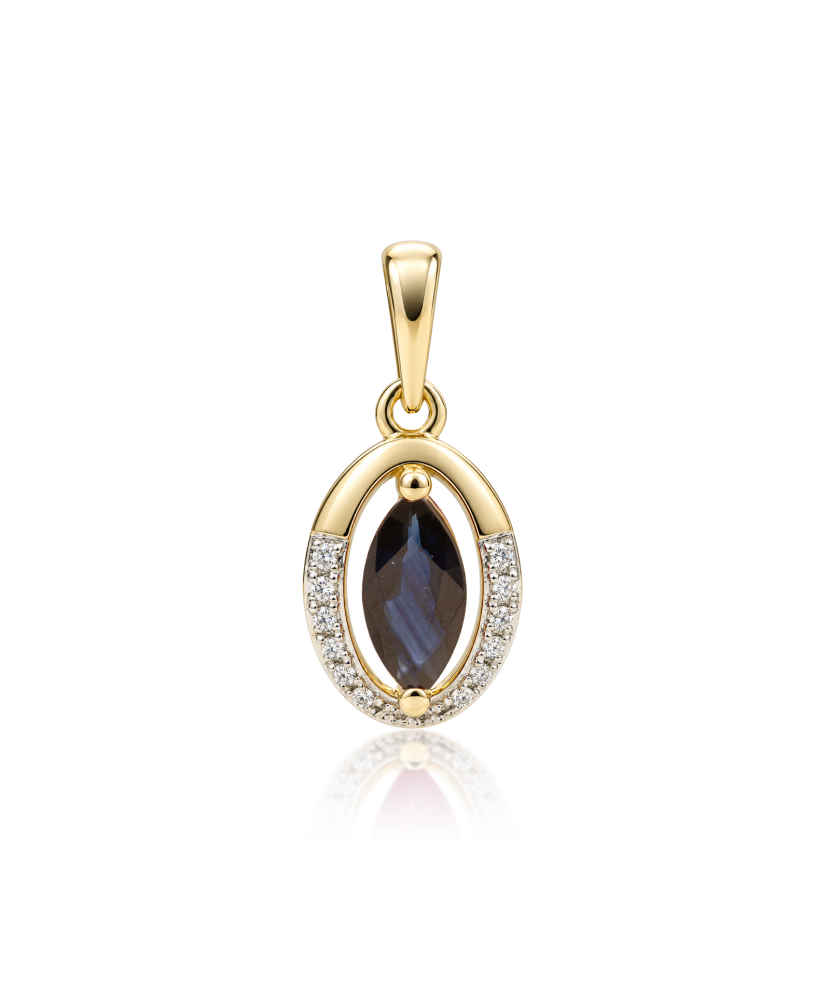 Yellow gold pendant with sapphire and diamonds