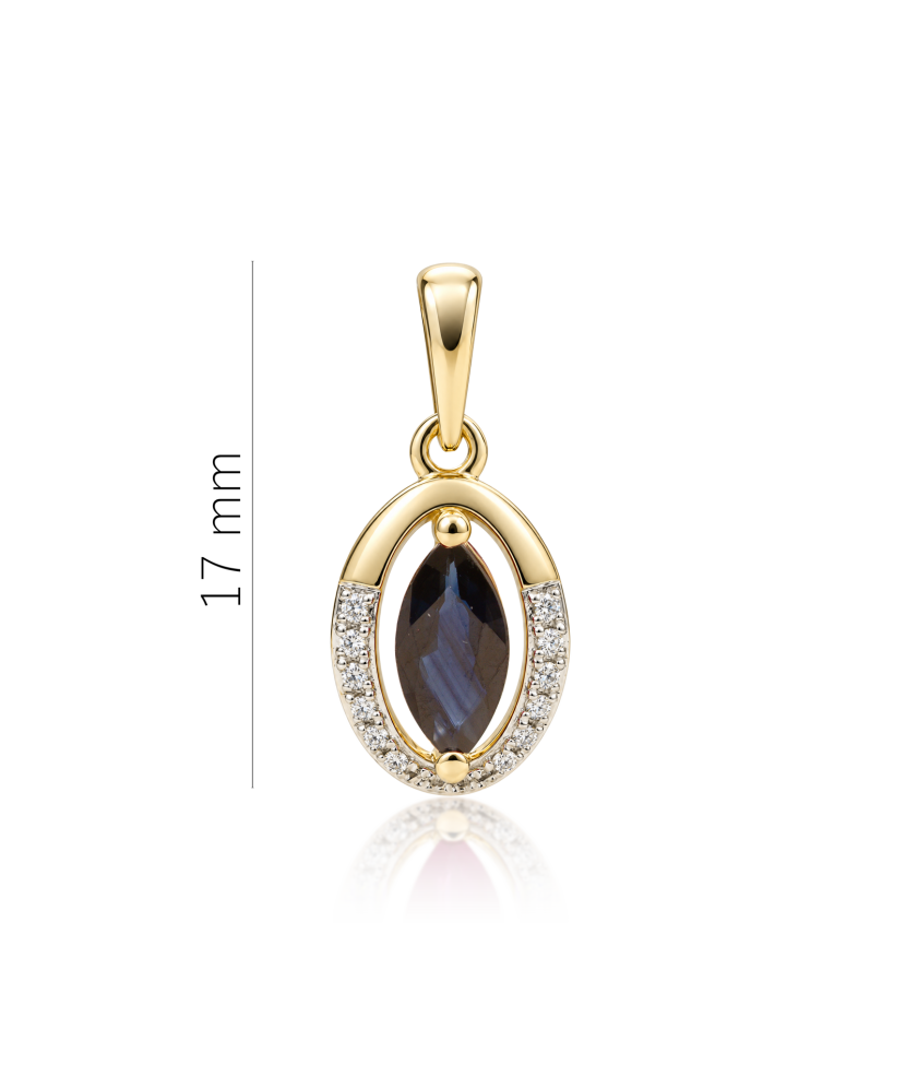 Yellow gold pendant with sapphire and diamonds