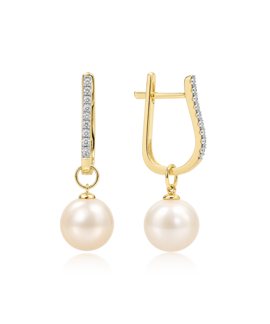 Yellow gold earrings with diamonds and pearls