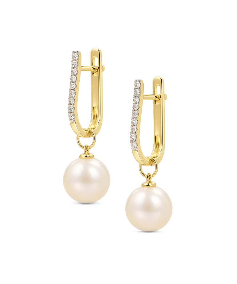 Yellow gold earrings with diamonds and pearls