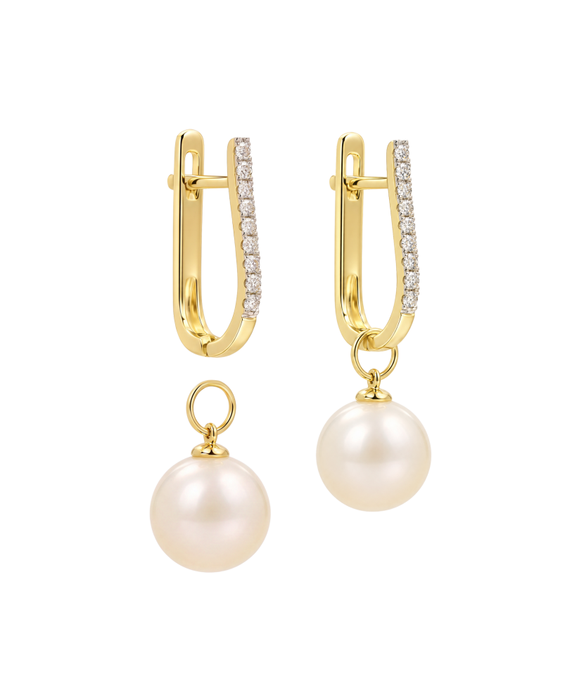 Yellow gold earrings with diamonds and pearls