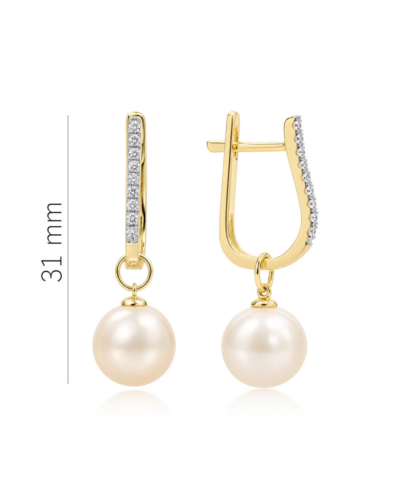 Yellow gold earrings with diamonds and pearls