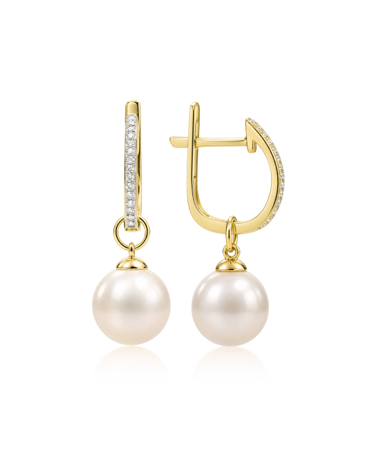 Yellow gold earrings with diamonds and pearls