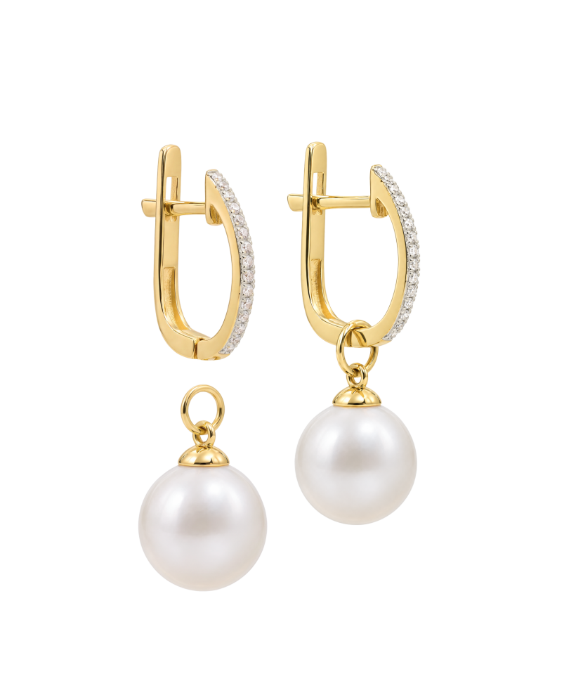 Yellow gold earrings with diamonds and pearls