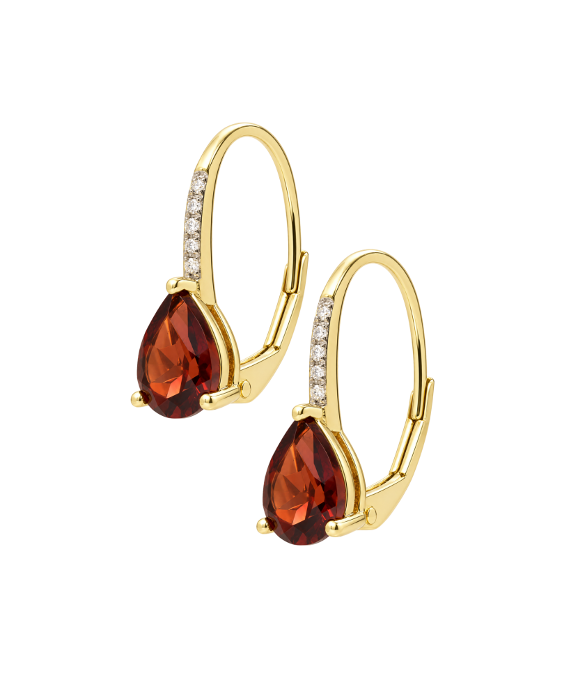 Yellow gold earrings with garnets and diamonds