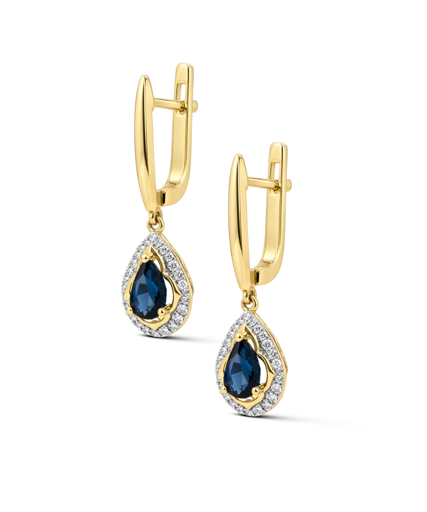 Yellow Gold earrings with diamonds and sapphire