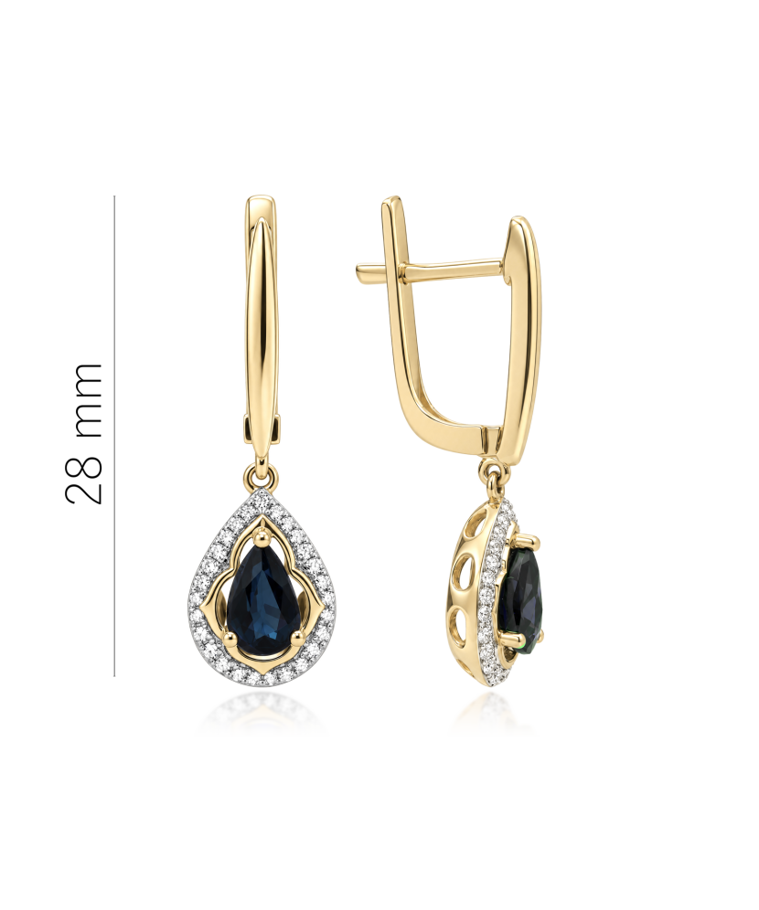 Yellow Gold earrings with diamonds and sapphire