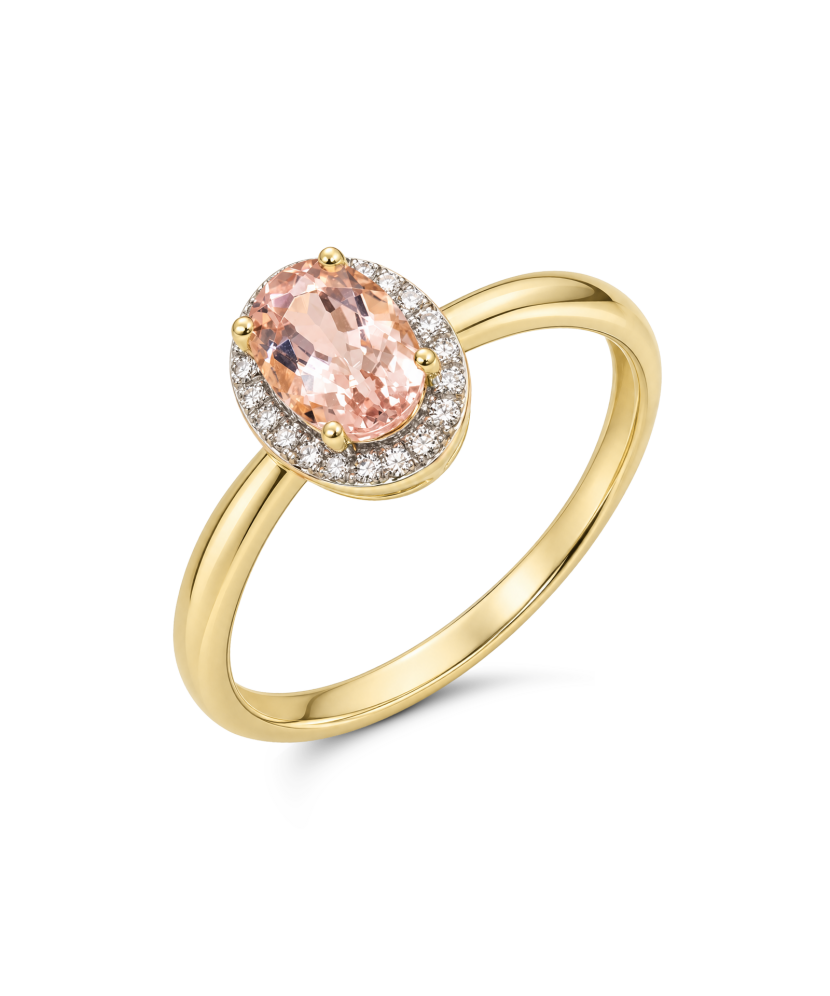Yellow gold ring with morganite and diamonds