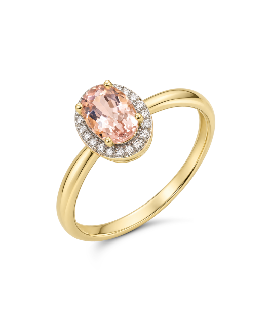 Yellow gold ring with morganite and diamonds