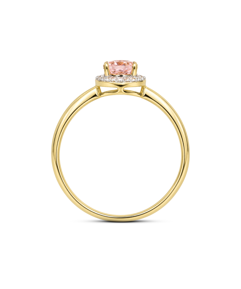 Yellow gold ring with morganite and diamonds