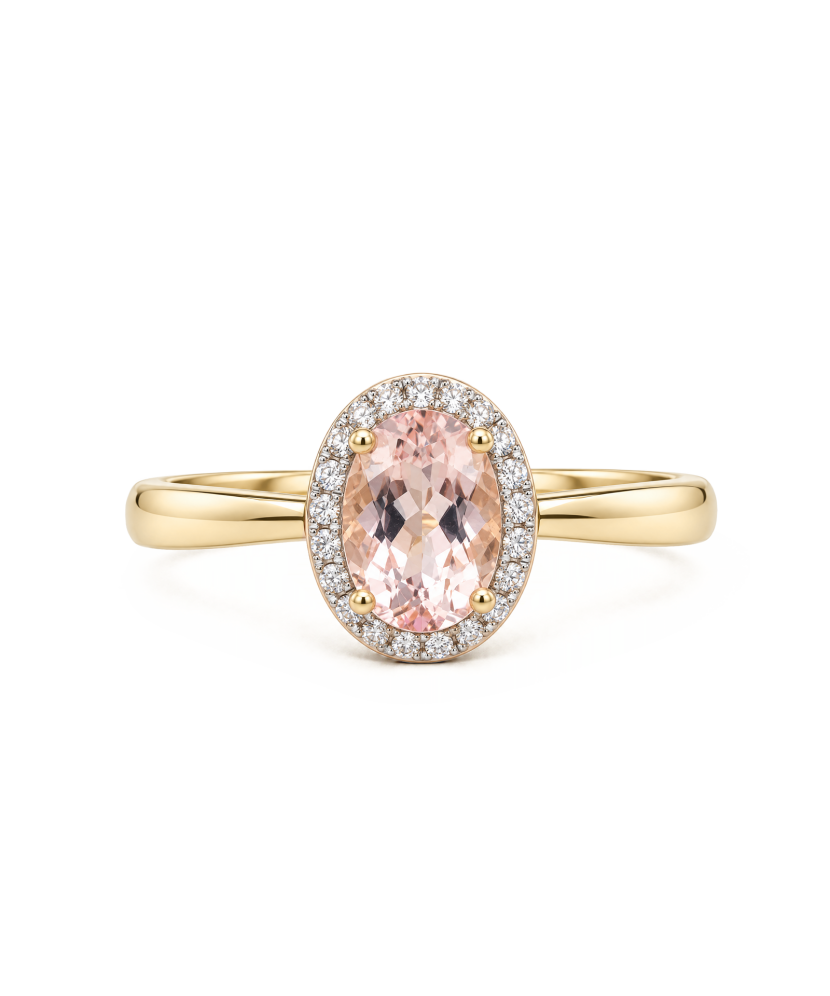 Yellow gold ring with morganite and diamonds