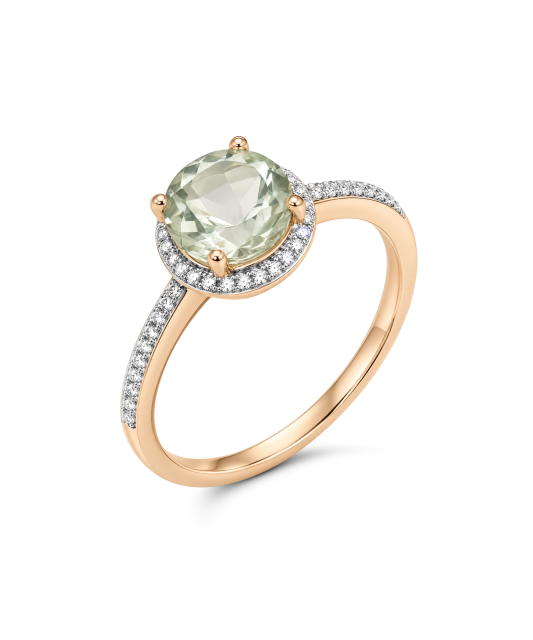 Gold ring with green amethyst and diamonds