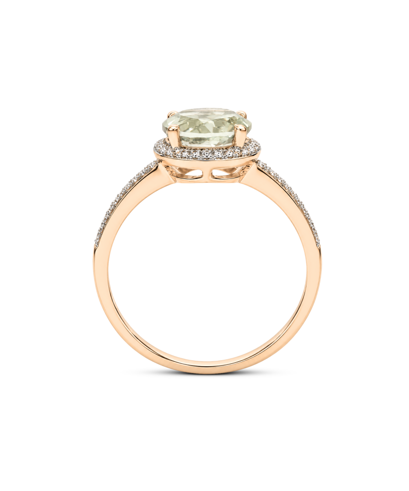 Gold ring with green amethyst and diamonds