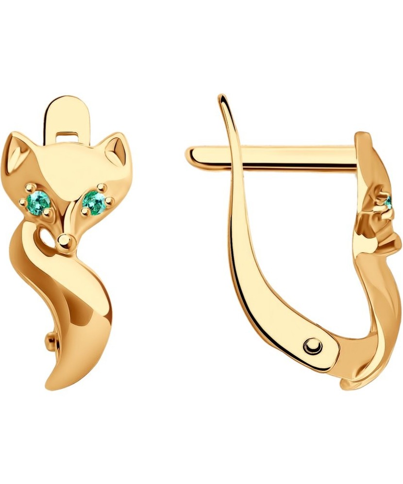 Gold earrings with zircons "Fox"