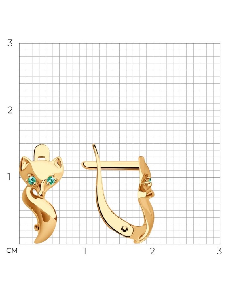 Gold earrings with zircons "Fox"