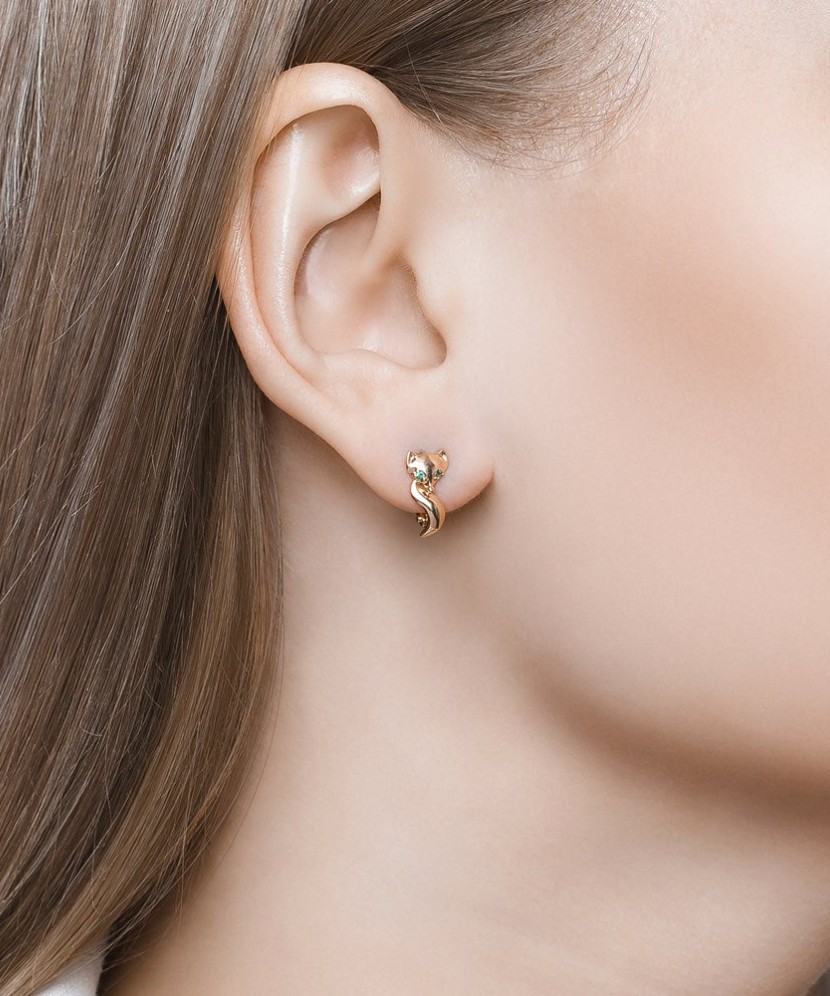 Gold earrings with zircons "Fox"