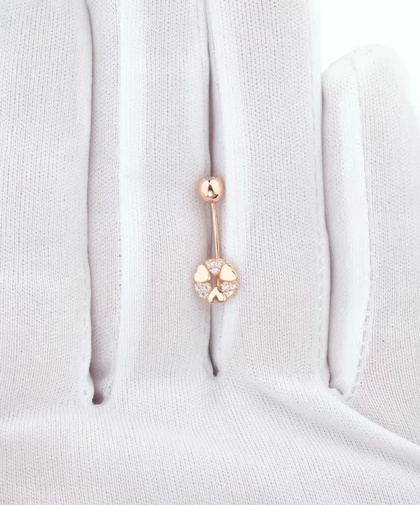 Золотая серьга в пупок с цирконами