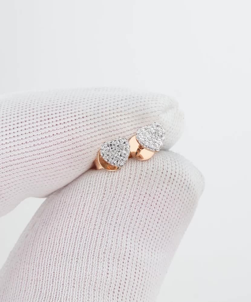 Gold earrings with diamonds "Heart"