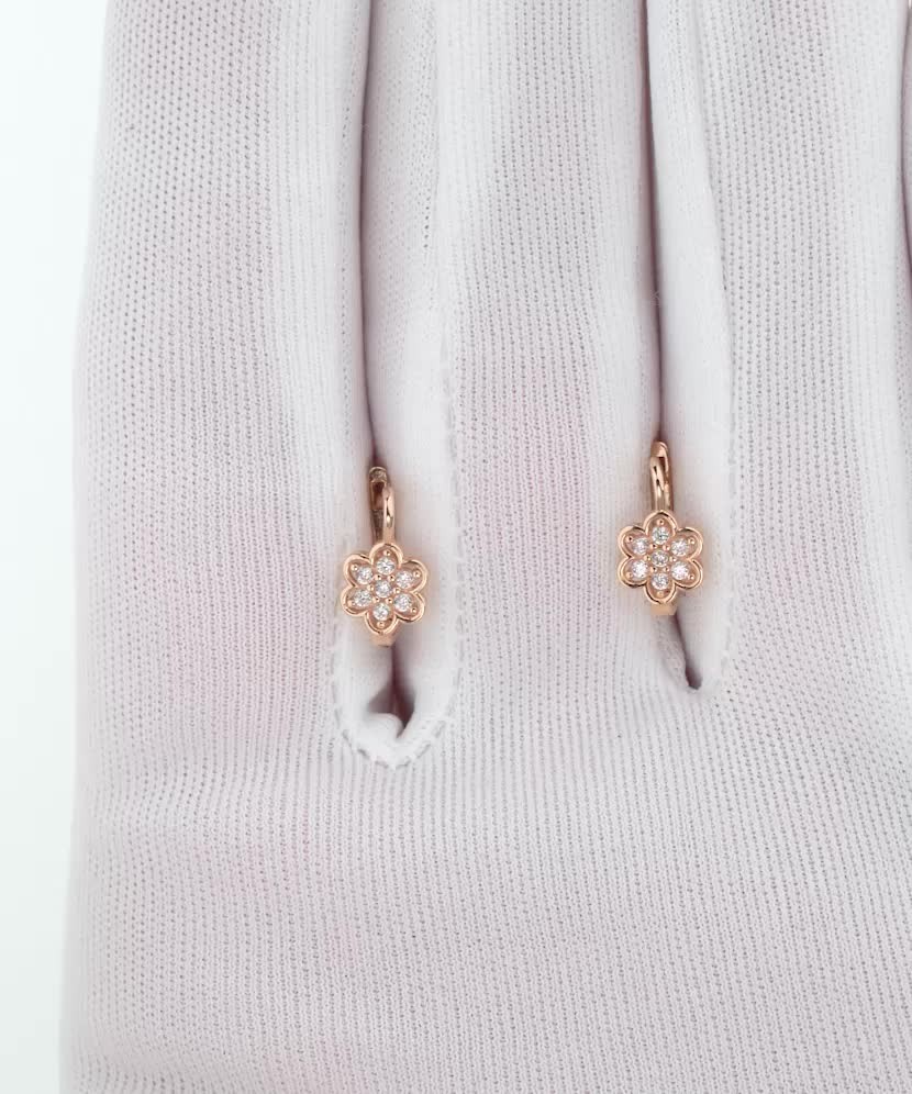 Gold earrings with zircons "flowers"