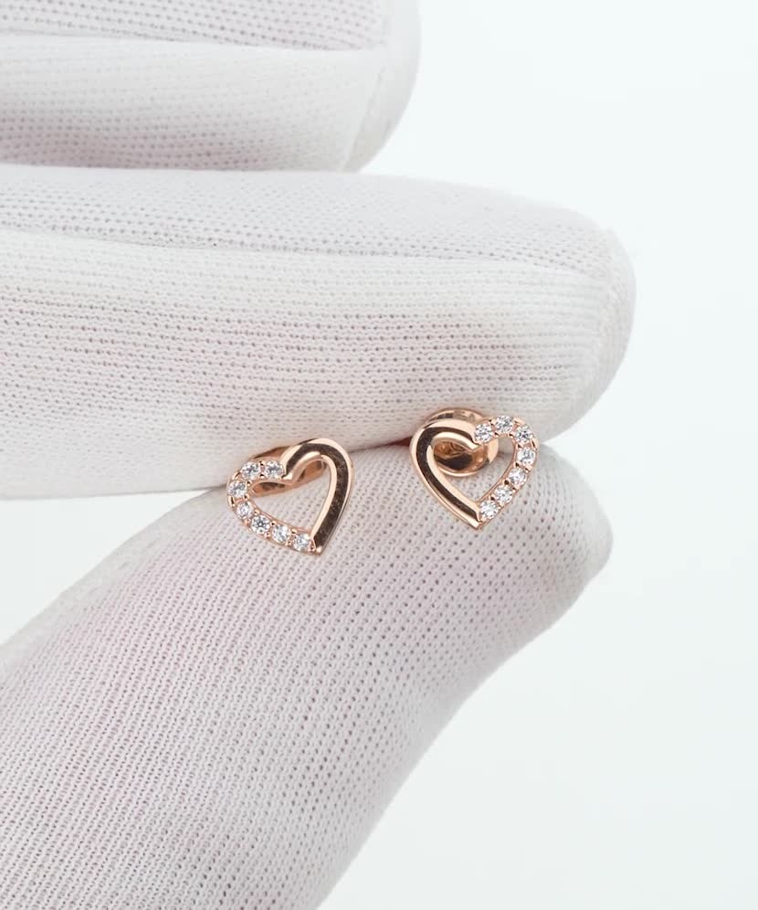 Золотые серьги с цирконами "Сердечки"