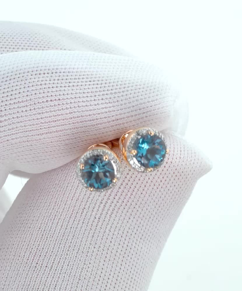 Золотые серьги с алмазами и топазами