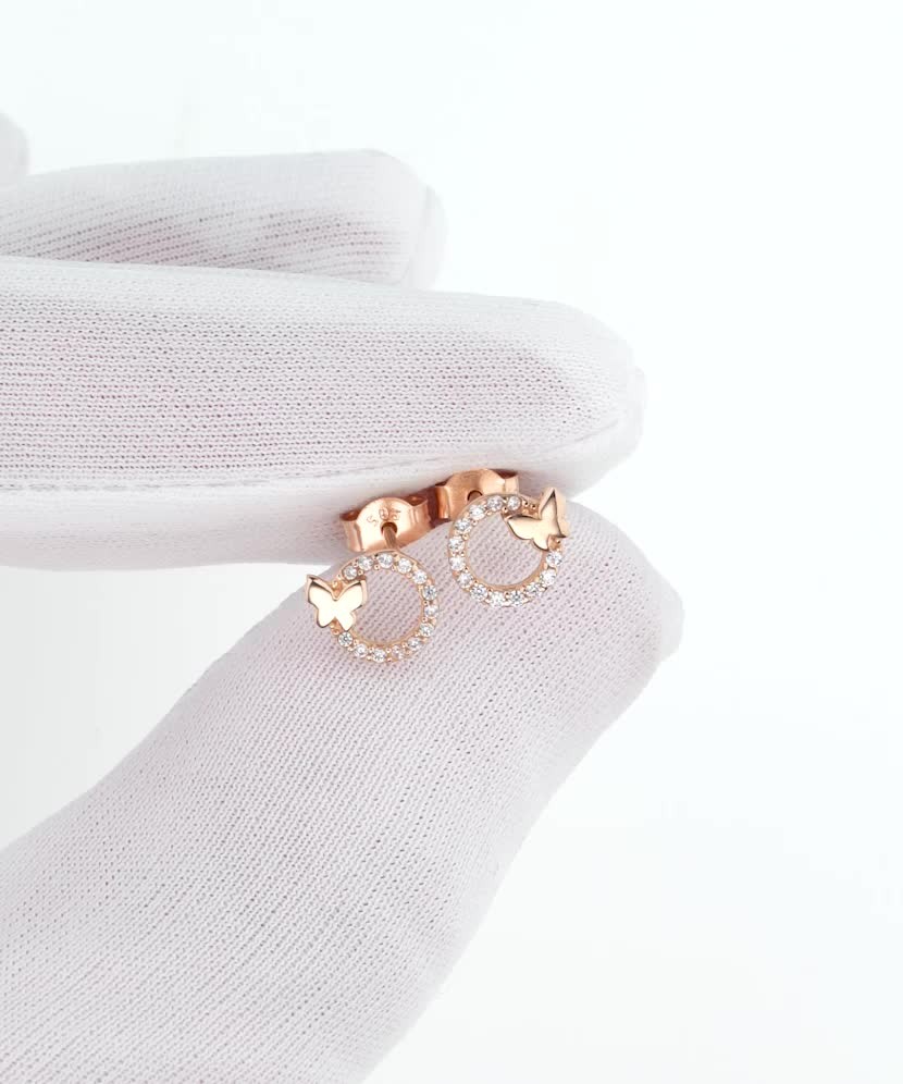 Gold earrings with zircons "Butterflies"