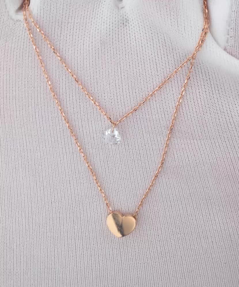 Gold double chain with zirconium pendant "Heart"
