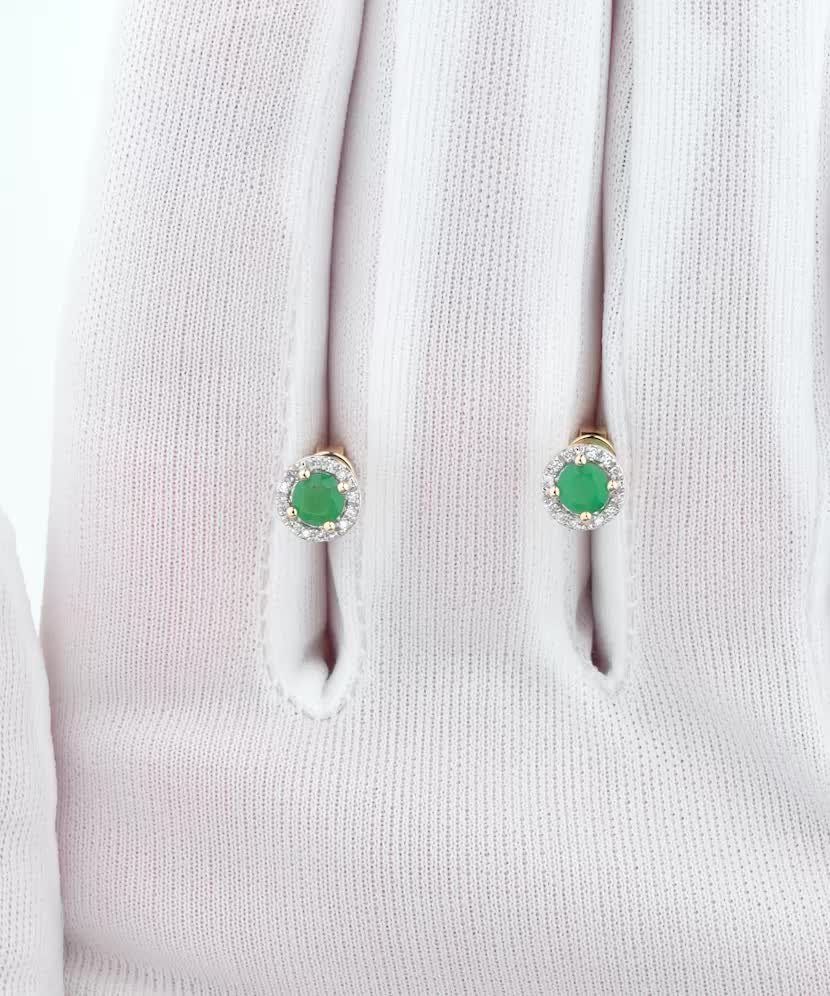 Серьги из желтого золота с бриллиантами и изумрудами Серьги из желтого золота с бриллиантами и изумрудами