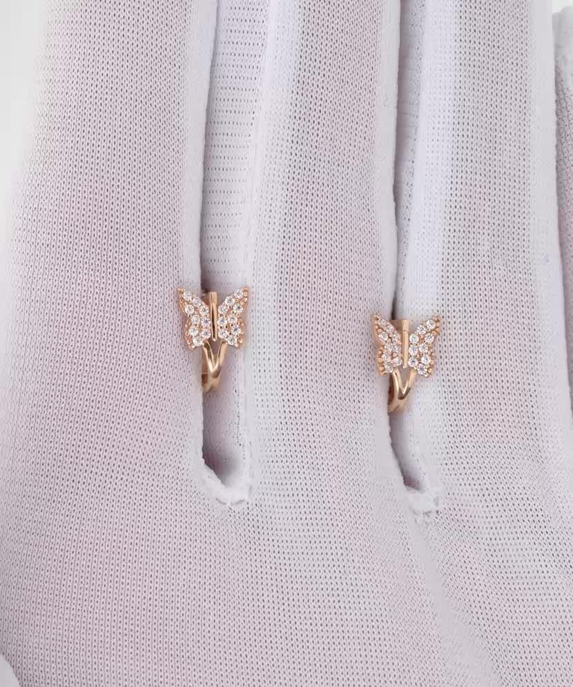 Gold earrings with zircons "butterfly"