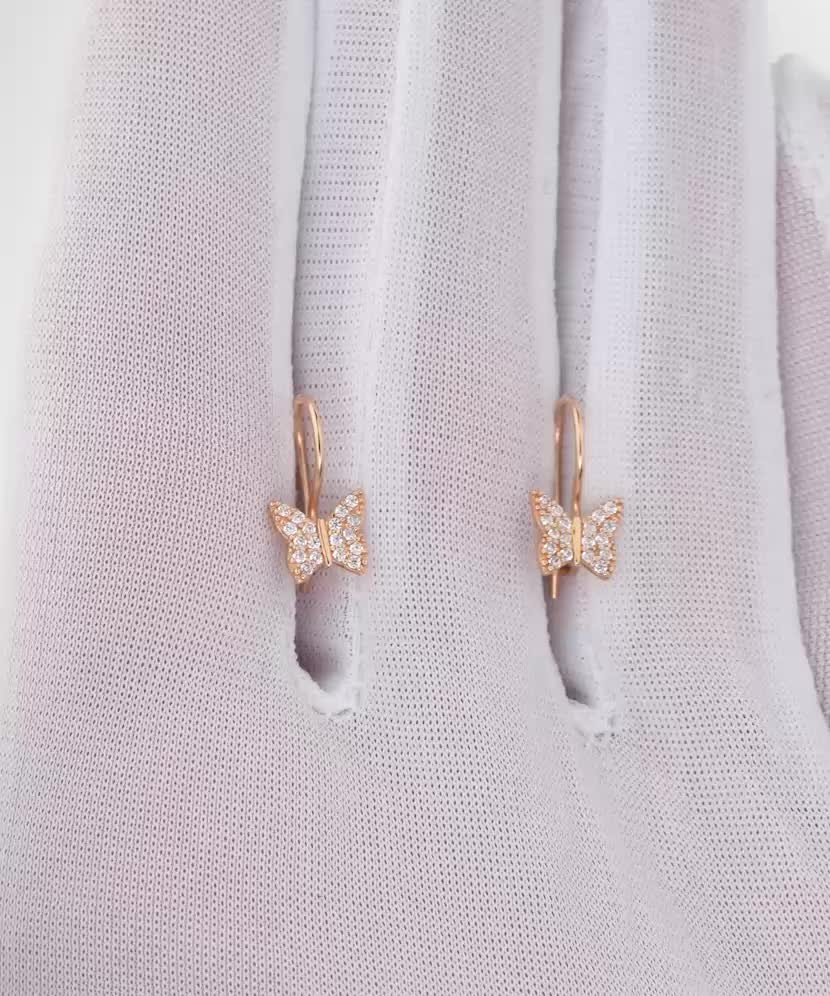 Золотые серьги с цирконами "Бабочка"