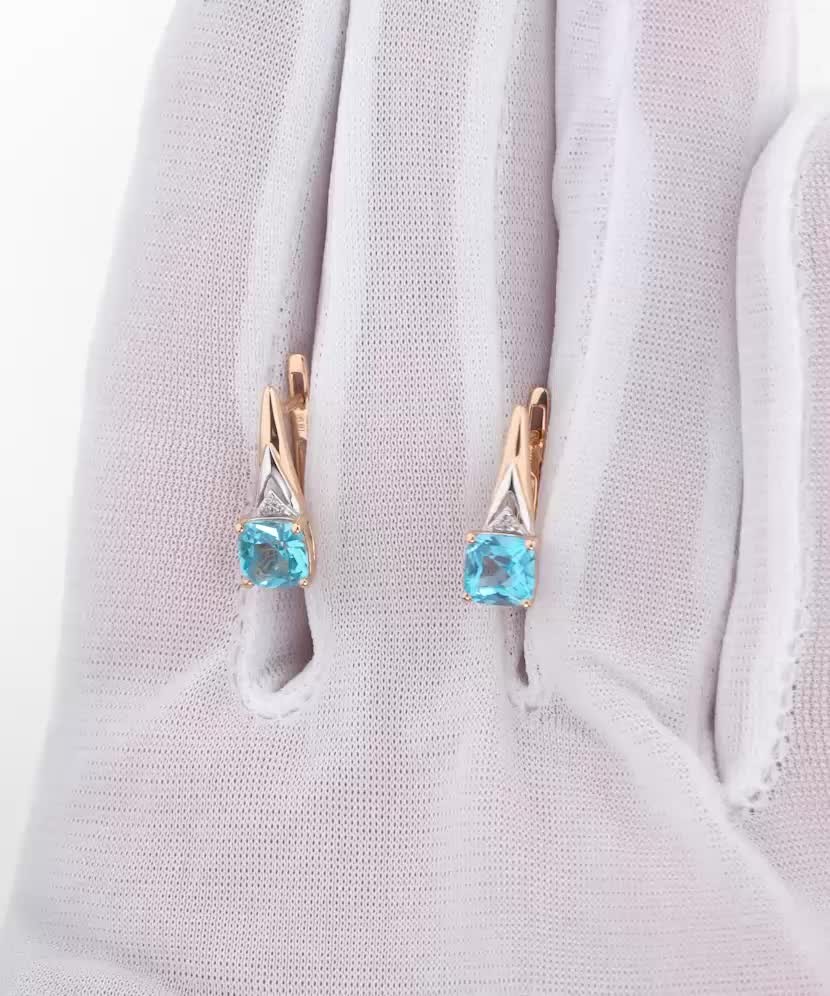 Gold earrings with topazes and diamonds