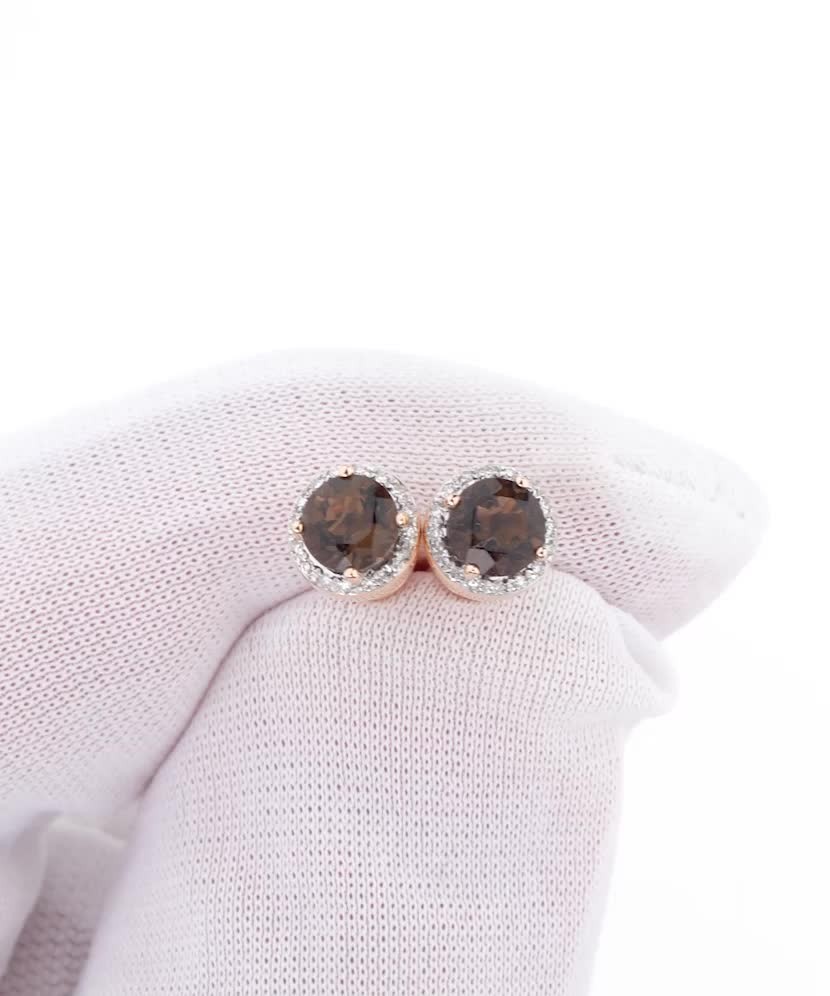 Gold earrings with diamonds and smoky quartzes