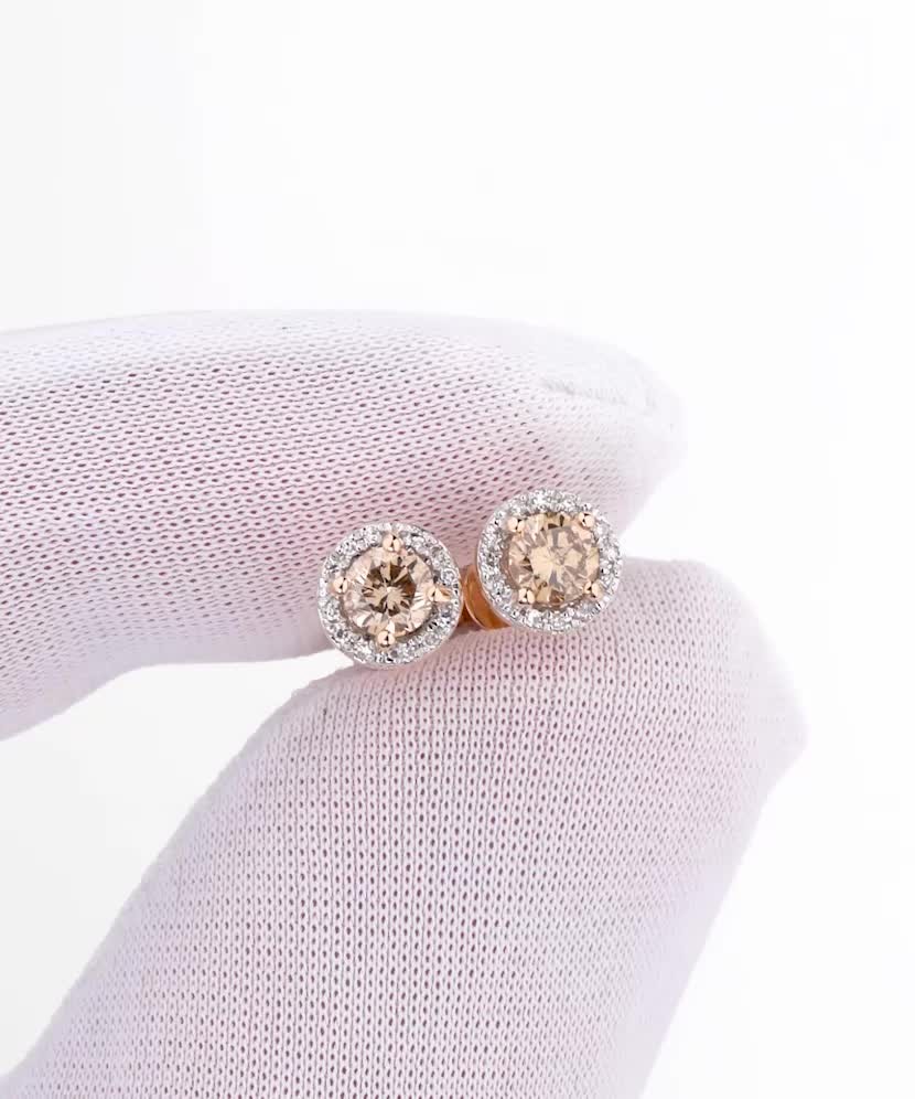 Золотые серьги с коньячными и белыми бриллиантами