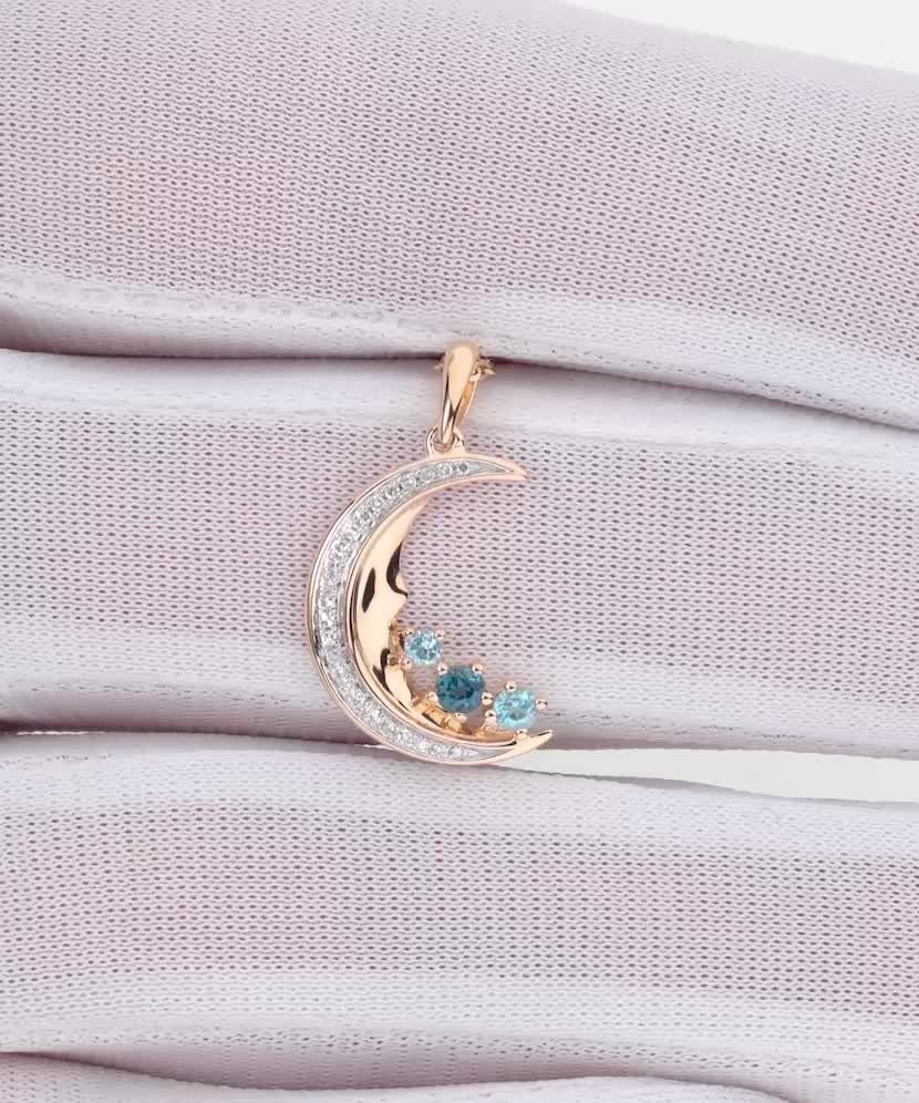 Gold pendant with London topazes, topazes and diamonds “Moon”