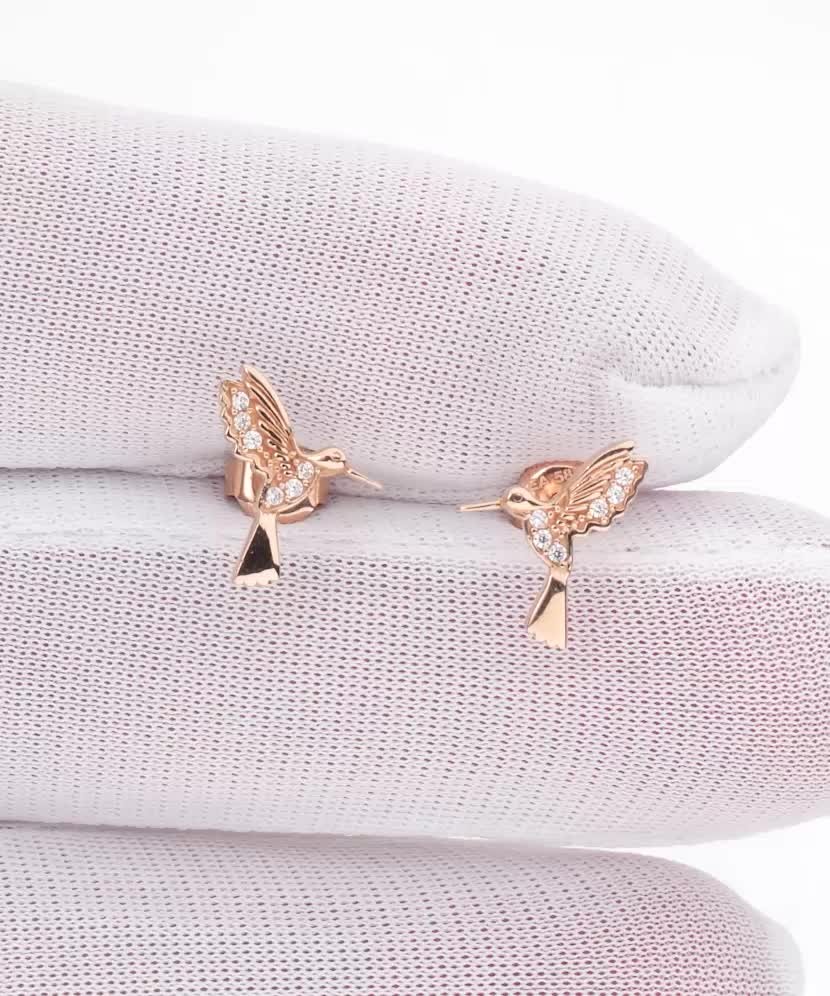 Золотые серьги с цирконами «Колибри»