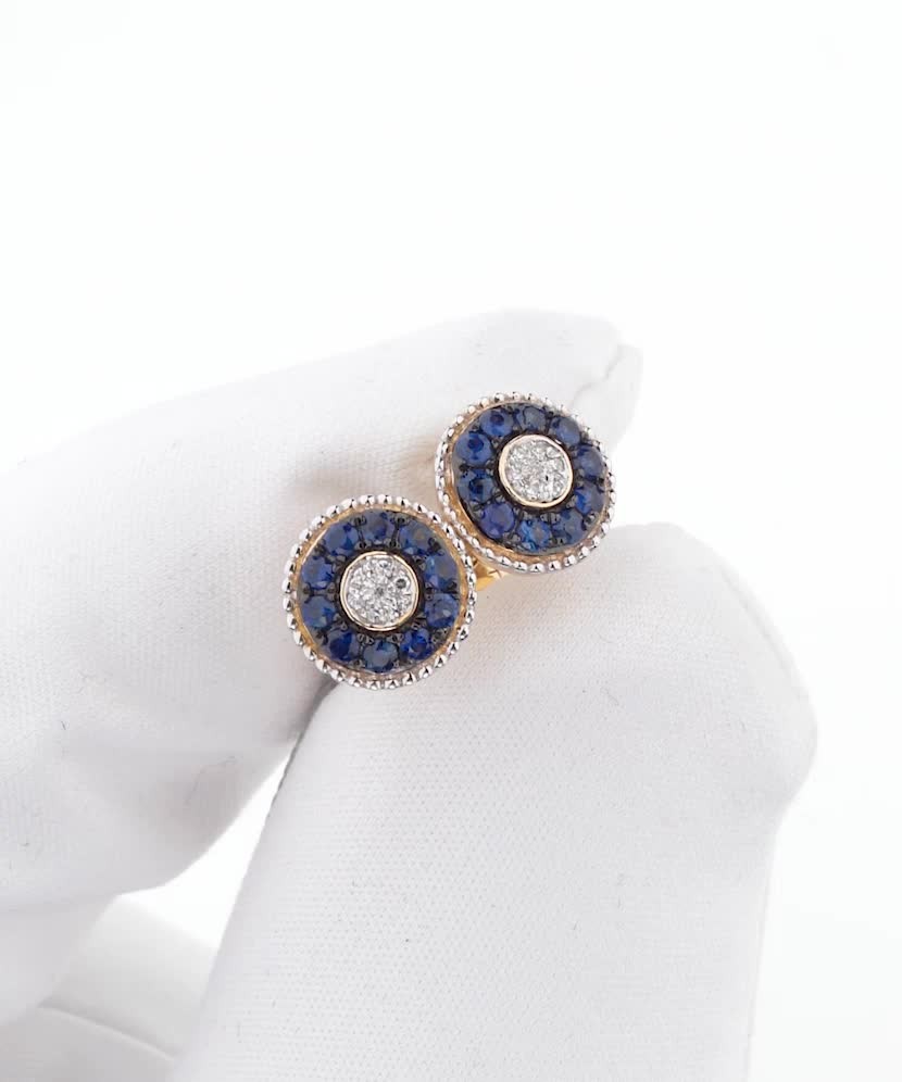 Yellow Gold earrings with diamonds and sapphire