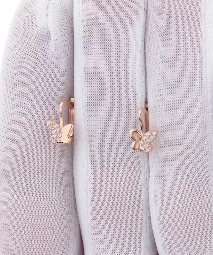 Gold earrings with zircons "Butterflies"