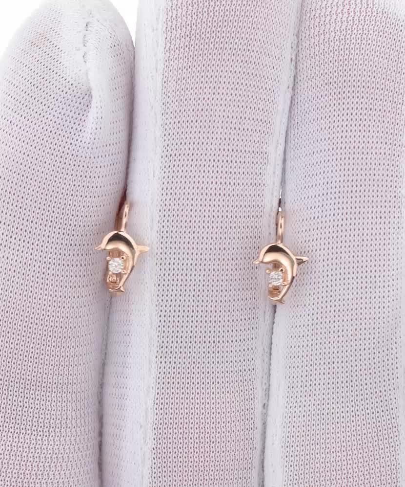 Gold earrings with zircons "Dolphin"