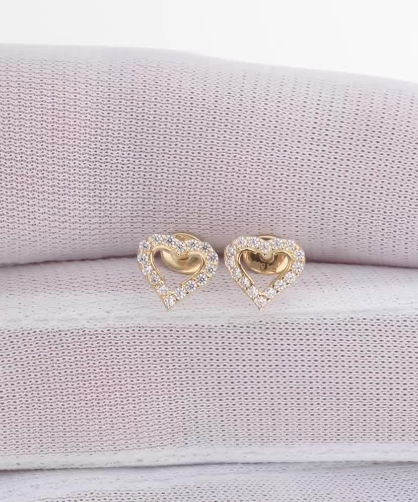 Yellow gold earrings with cubic zirconia “Heart”