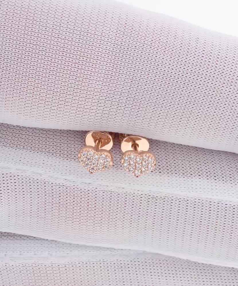Gold earrings with zircons "heart"
