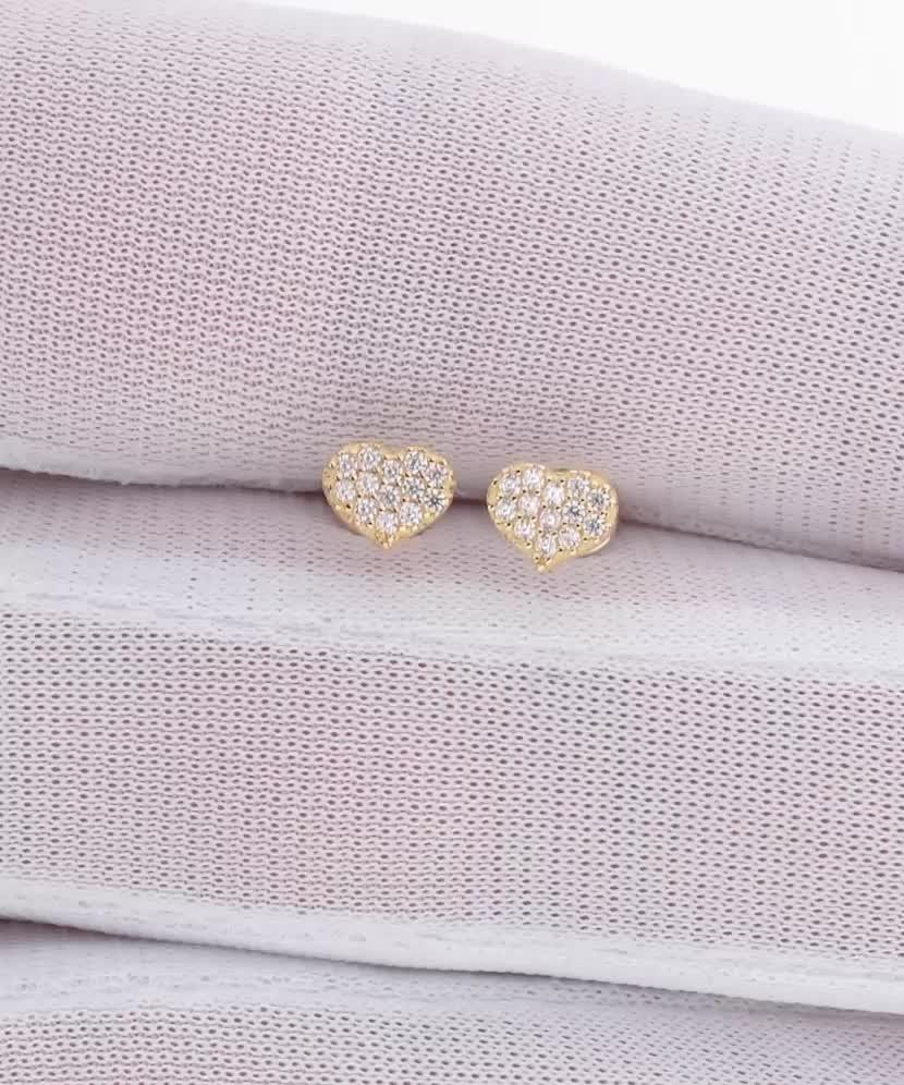 Yellow gold earrings with cubic zirconia “Heart”